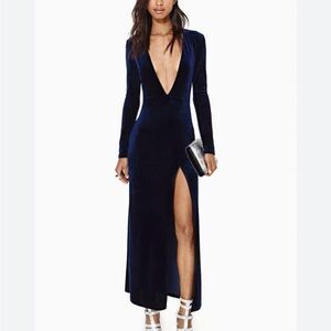 Nasty Gal Deep V-Neck Navy Dress